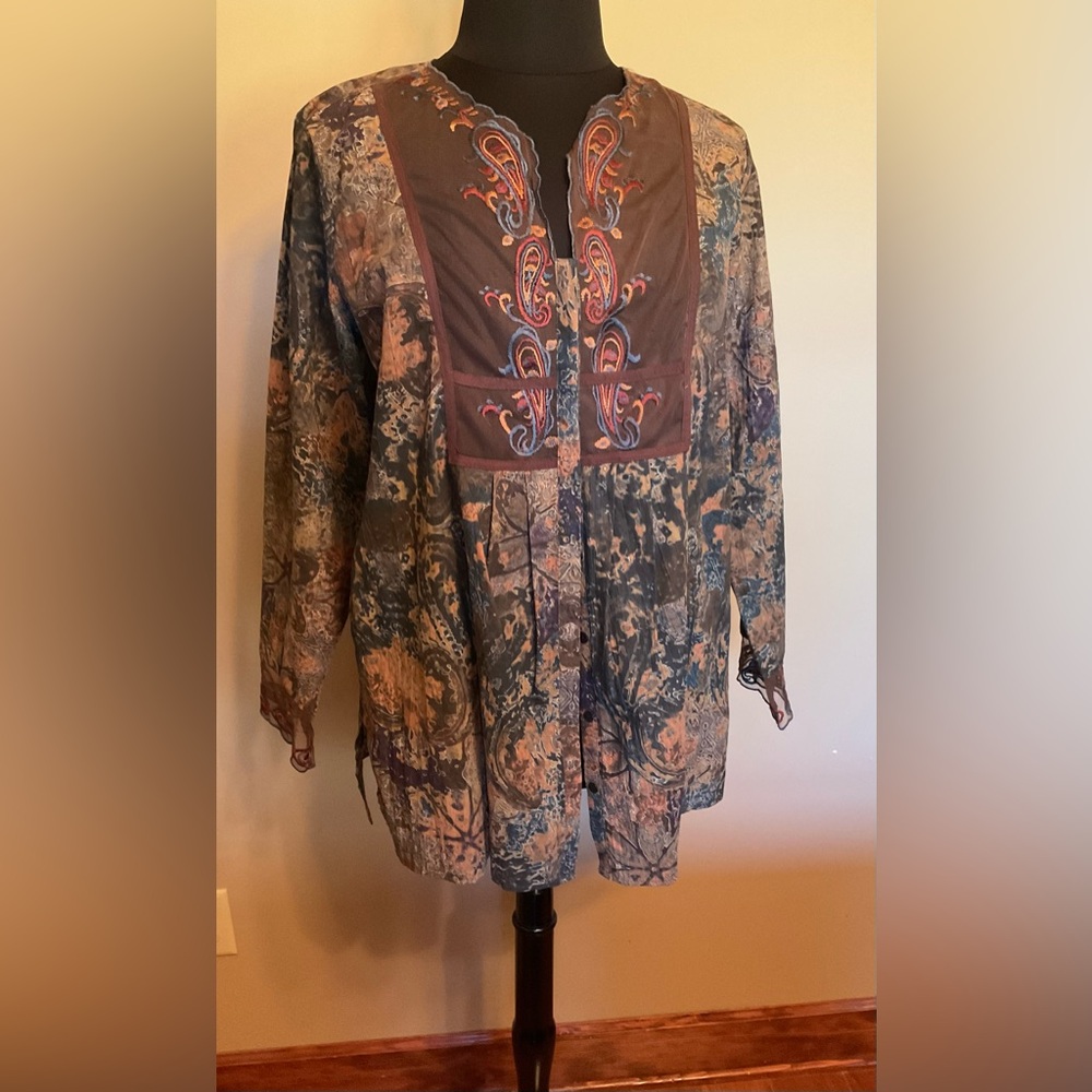 Coldwater Creek XL (18) boho tunic browns blues and rust colors Perfect for fall